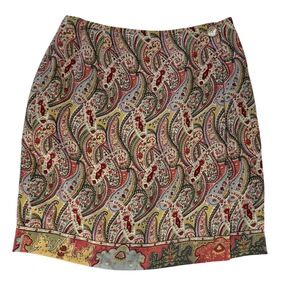 Charter Club Mini Wrap Skirt Womens Size 10 Cream Pink Paisley‎ Silk Preppy Fall